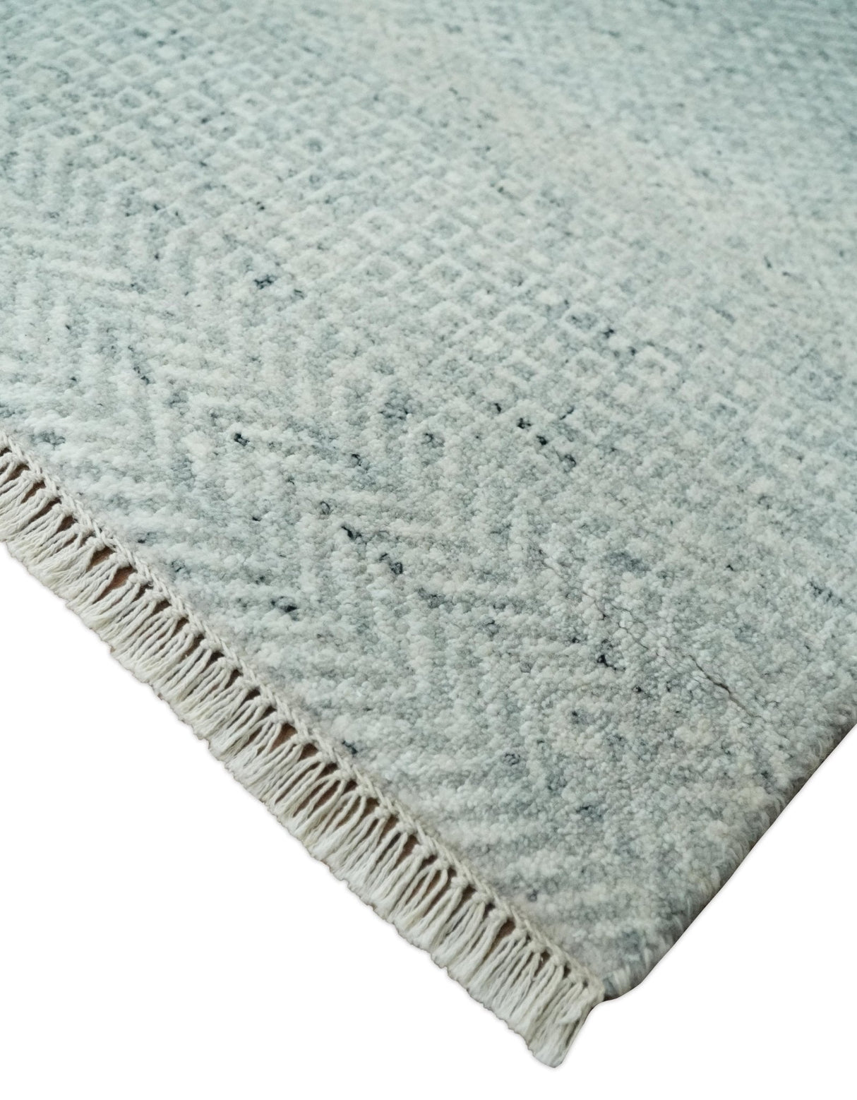 Hand Knotted Modern Geometric Trellis Scandinavian Silver and Gray Wool Area Rug 8x10 | TRDCP930810