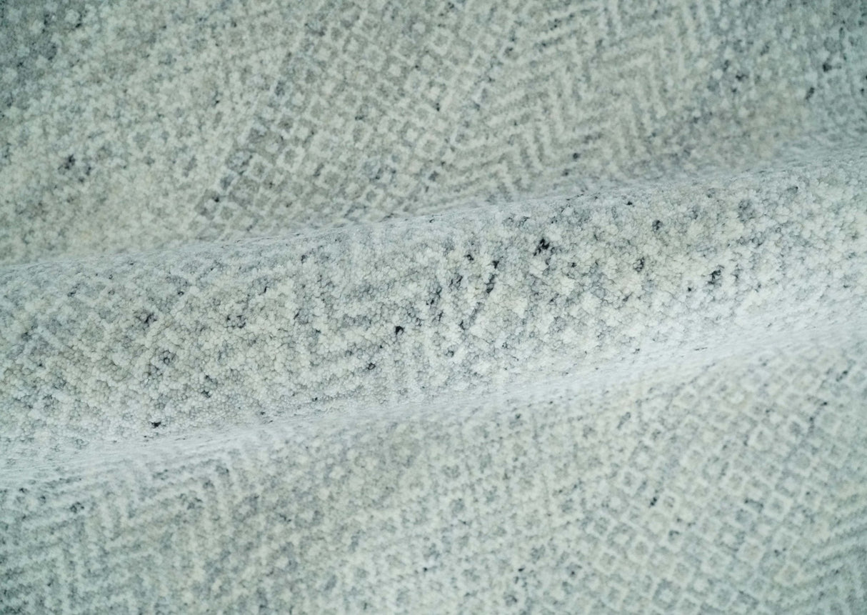 Hand Knotted Modern Geometric Trellis Scandinavian Silver and Gray Wool Area Rug 8x10 | TRDCP930810