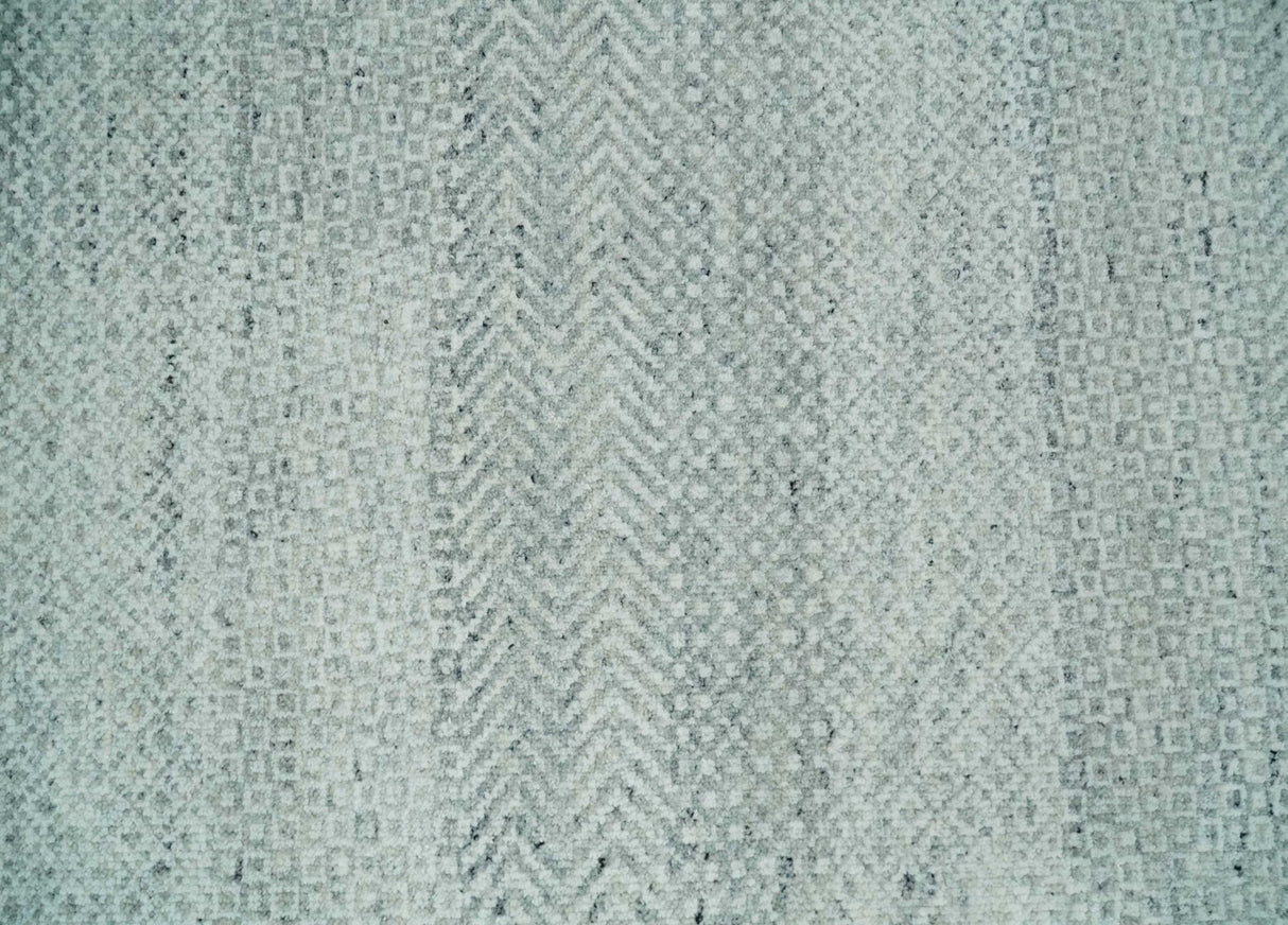 Hand Knotted Modern Geometric Trellis Scandinavian Silver and Gray Wool Area Rug 8x10 | TRDCP930810