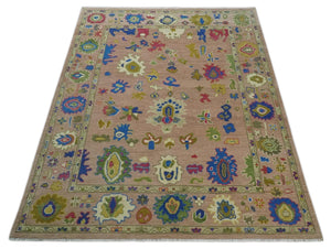 Hand Knotted Multi Size Antique Style Peach and Beige Traditional colorful Oushak Wool Rug