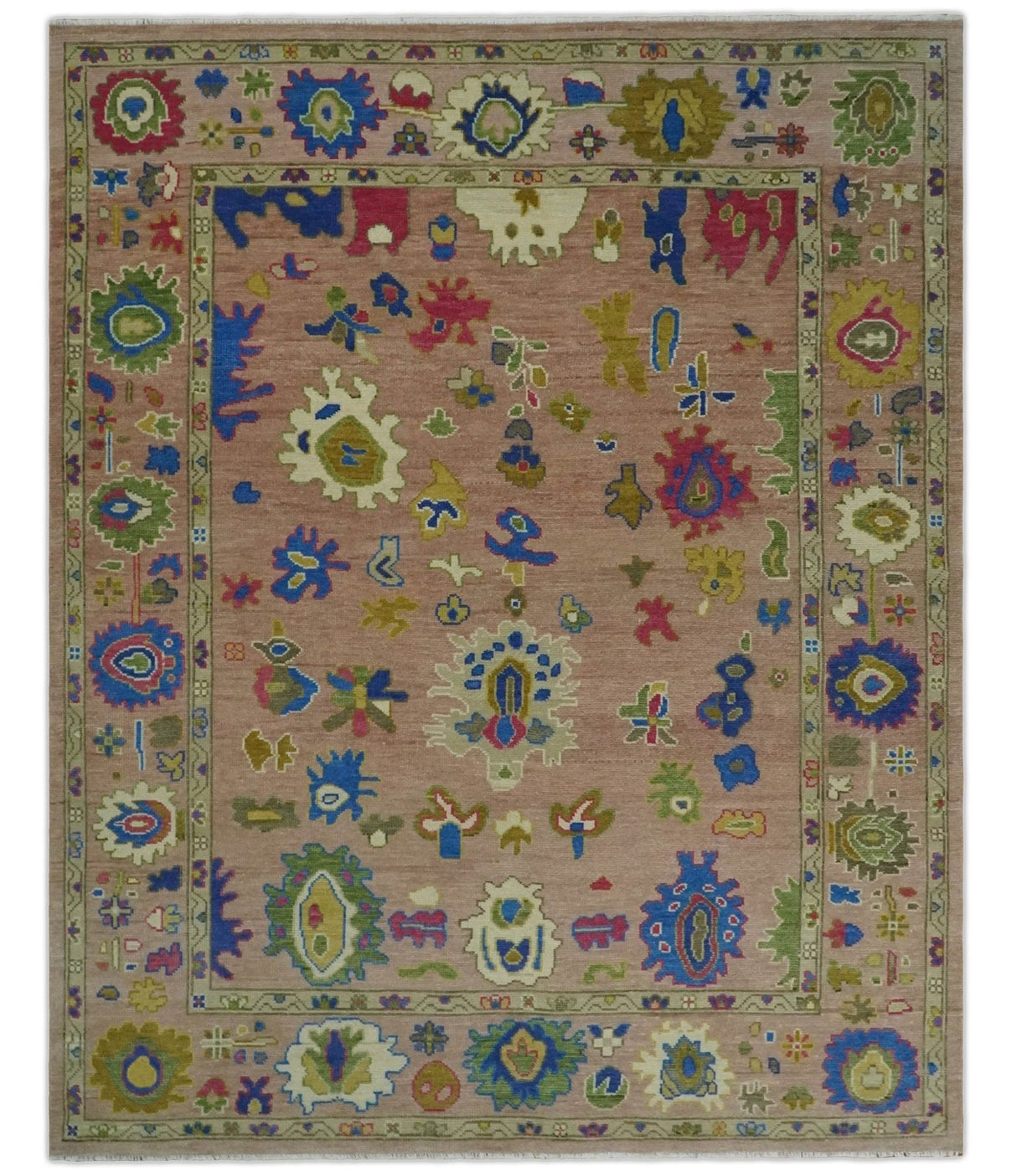 Hand Knotted Multi Size Antique Style Peach and Beige Traditional colorful Oushak Wool Rug