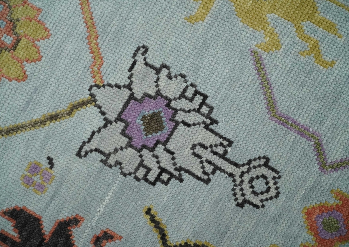 Hand Knotted Multi Size Silver and Olive Traditional Vintage Style colorful Oushak Wool Rug