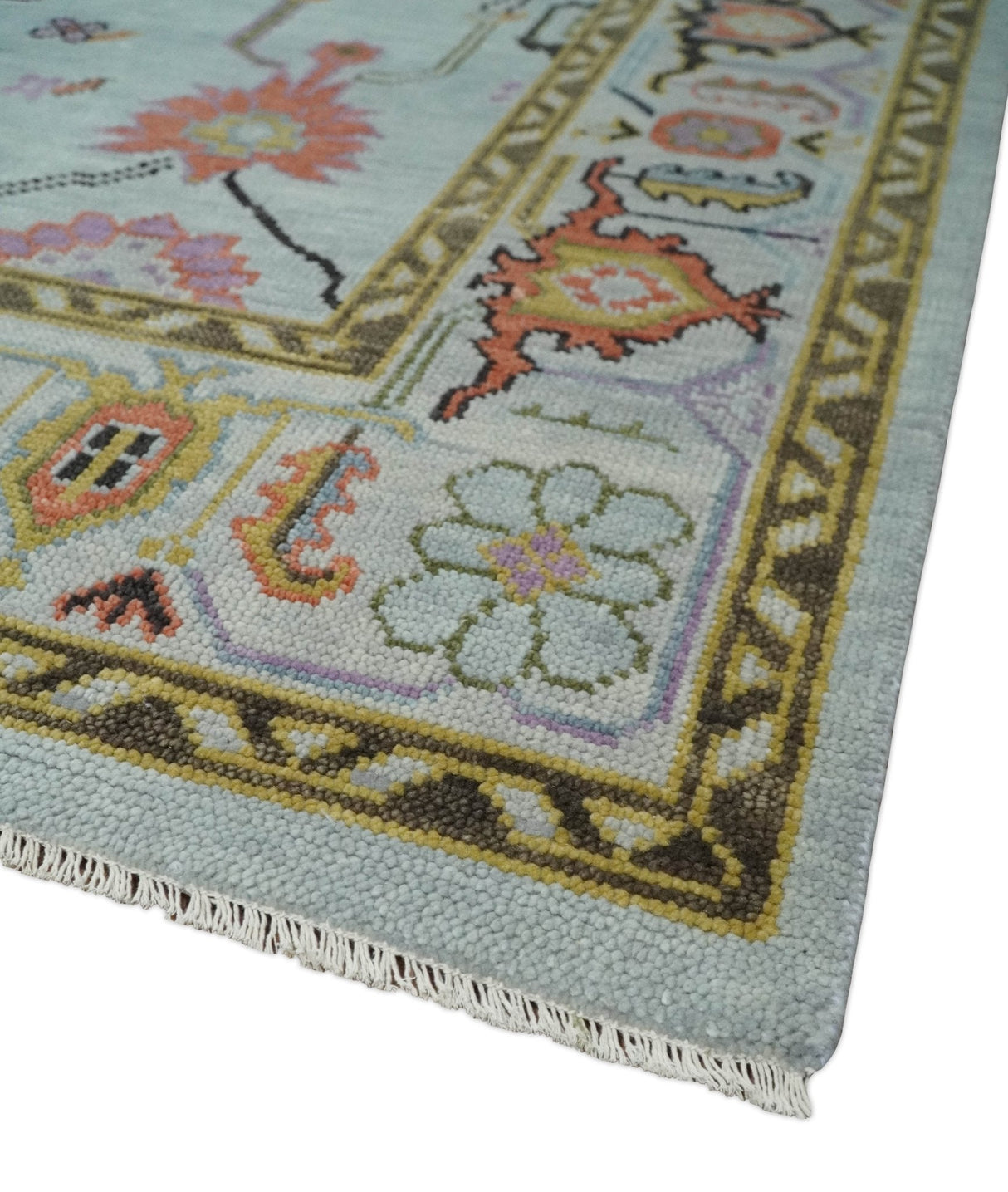 Hand Knotted Multi Size Silver and Olive Traditional Vintage Style colorful Oushak Wool Rug