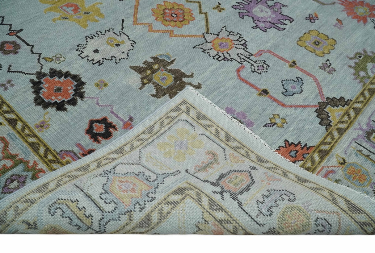 Hand Knotted Multi Size Silver and Olive Traditional Vintage Style colorful Oushak Wool Rug