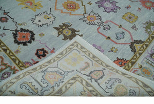 Hand Knotted Multi Size Silver and Olive Traditional Vintage Style colorful Oushak Wool Rug