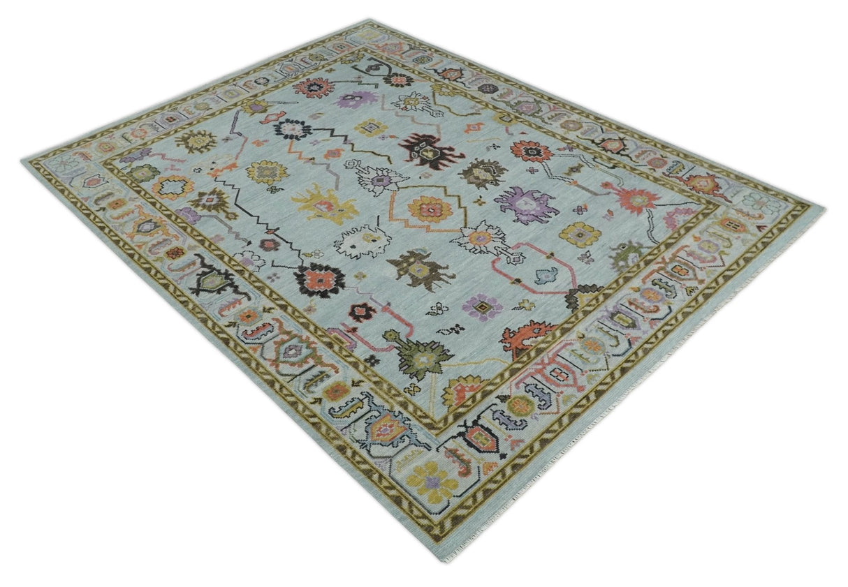 Hand Knotted Multi Size Silver and Olive Traditional Vintage Style colorful Oushak Wool Rug