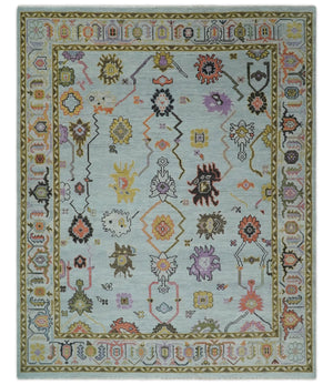 Hand Knotted Multi Size Silver and Olive Traditional Vintage Style colorful Oushak Wool Rug