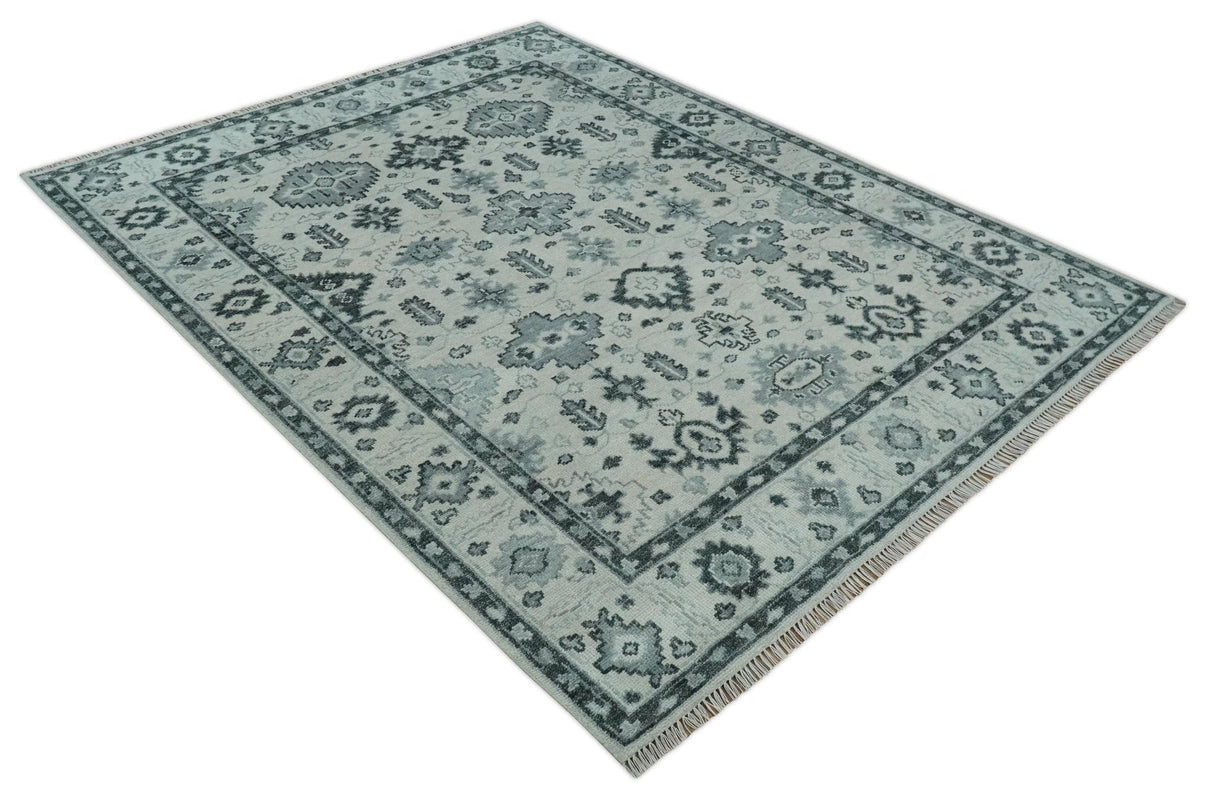 Hand Knotted Multi size Ivory, Silver and Charcoal Antique Turkish Oushak Wool Area Rug
