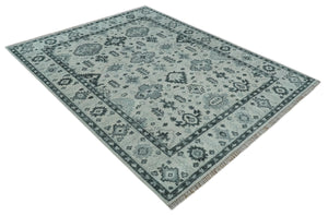 Hand Knotted Multi size Ivory, Silver and Charcoal Antique Turkish Oushak Wool Area Rug