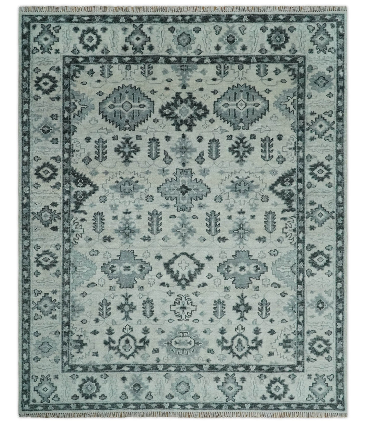 Hand Knotted Multi size Ivory, Silver and Charcoal Antique Turkish Oushak Wool Area Rug