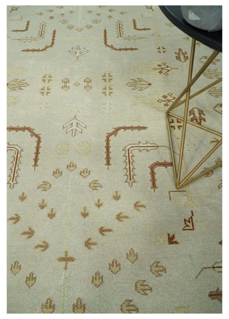 Hand Knotted Oushak 8x10 Beige and Brown Traditional Persian Wool Area Rug | AC32810