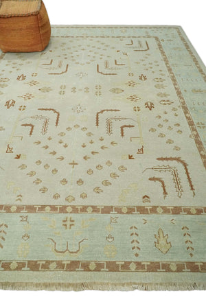 Hand Knotted Oushak 8x10 Beige and Brown Traditional Persian Wool Area Rug | AC32810