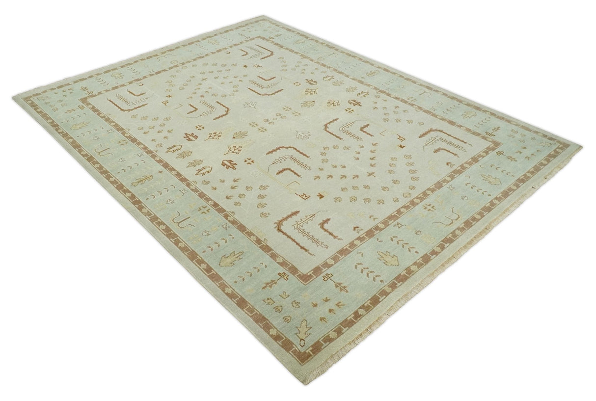 Hand Knotted Oushak 8x10 Beige and Brown Traditional Persian Wool Area Rug | AC32810