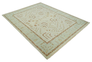 Hand Knotted Oushak 8x10 Beige and Brown Traditional Persian Wool Area Rug | AC32810