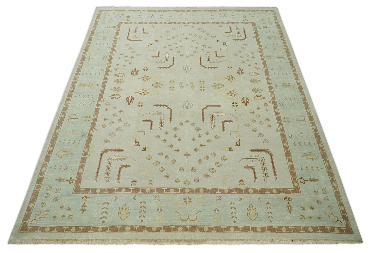 Hand Knotted Oushak 8x10 Beige and Brown Traditional Persian Wool Area Rug | AC32810