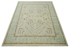 Hand Knotted Oushak 8x10 Beige and Brown Traditional Persian Wool Area Rug | AC32810