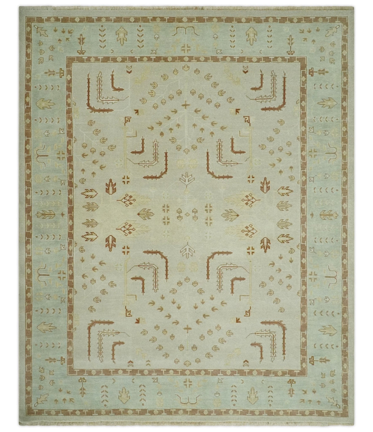 Hand Knotted Oushak 8x10 Beige and Brown Traditional Persian Wool Area Rug | AC32810