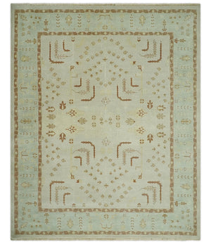 Hand Knotted Oushak 8x10 Beige and Brown Traditional Persian Wool Area Rug | AC32810