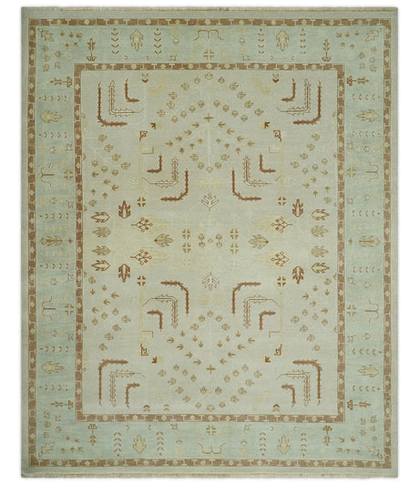 Hand Knotted Oushak 8x10 Beige and Brown Traditional Persian Wool Area Rug | AC32810