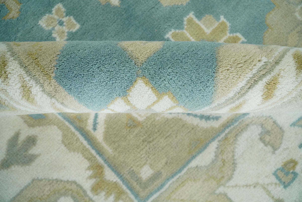 Hand Knotted Persian Oushak 10x14 Blue and Beige Large Wool Area Rug | TRDCP73B1014