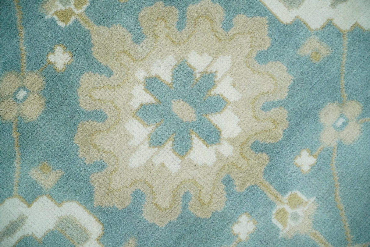 Hand Knotted Persian Oushak 10x14 Blue and Beige Large Wool Area Rug | TRDCP73B1014