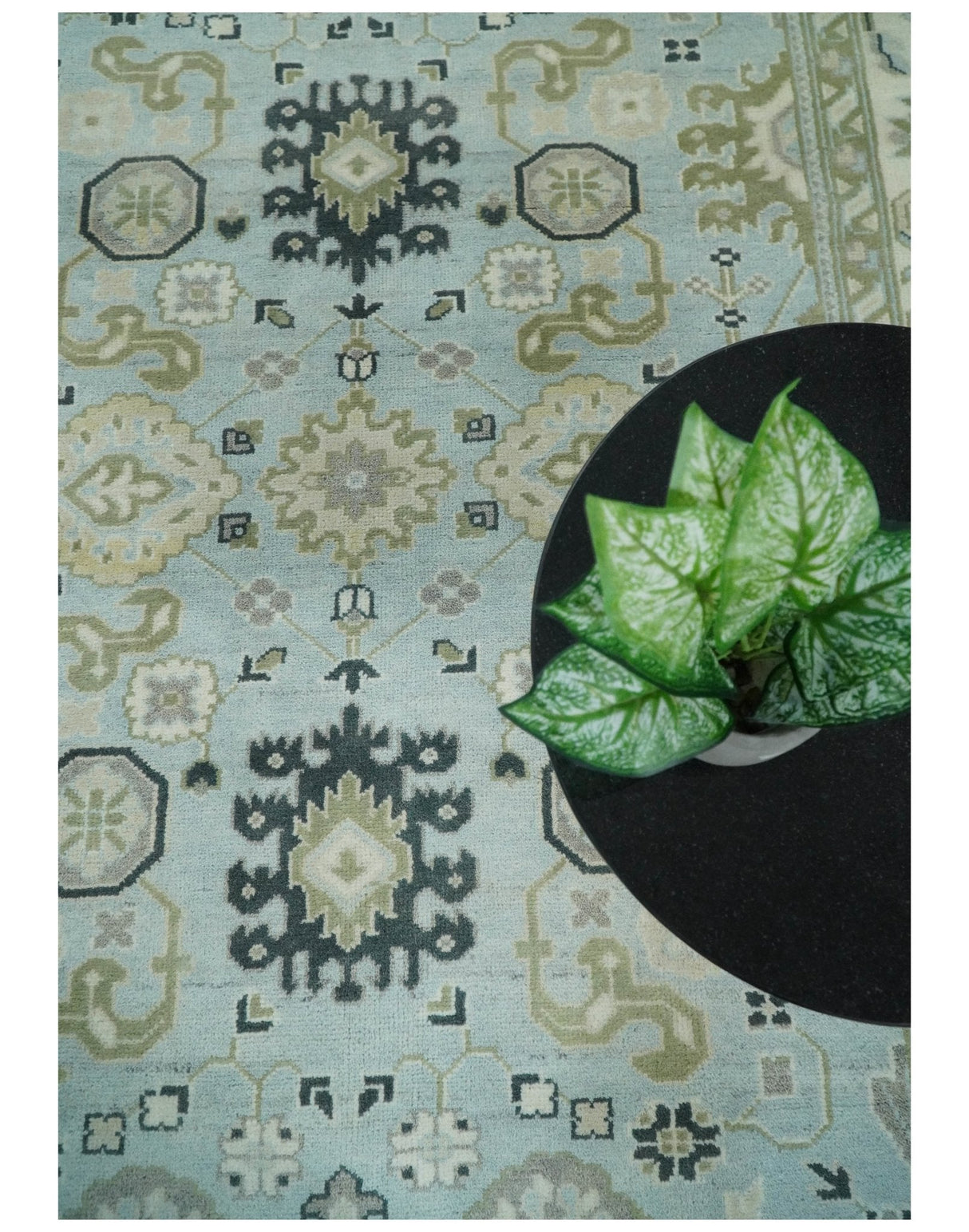 Hand Knotted Persian Oushak 8x10 Blue and Beige Antique Large Wool Area Rug | TRDCP236810