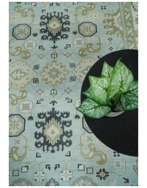 Hand Knotted Persian Oushak 8x10 Blue and Beige Antique Large Wool Area Rug | TRDCP236810