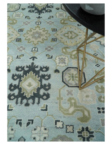 Hand Knotted Persian Oushak 8x10 Blue and Beige Antique Large Wool Area Rug | TRDCP236810