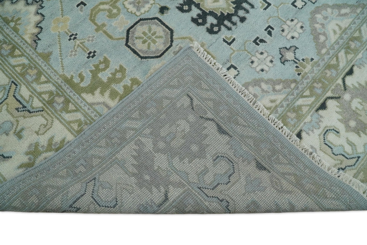 Hand Knotted Persian Oushak 8x10 Blue and Beige Antique Large Wool Area Rug | TRDCP236810