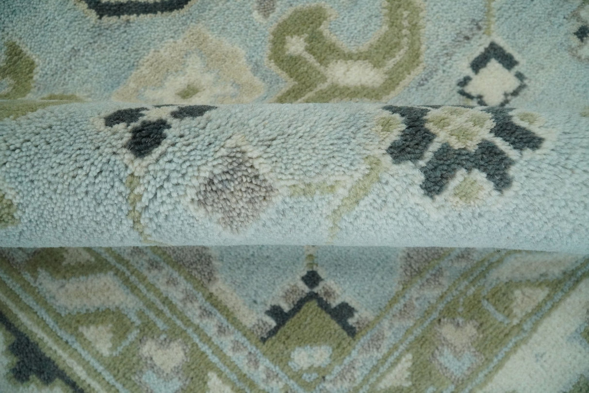 Hand Knotted Persian Oushak 8x10 Blue and Beige Antique Large Wool Area Rug | TRDCP236810