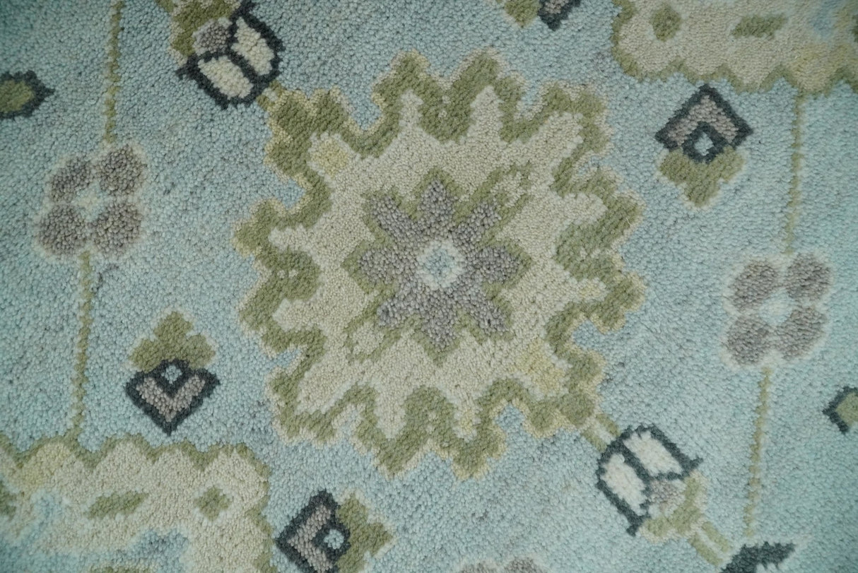 Hand Knotted Persian Oushak 8x10 Blue and Beige Antique Large Wool Area Rug | TRDCP236810