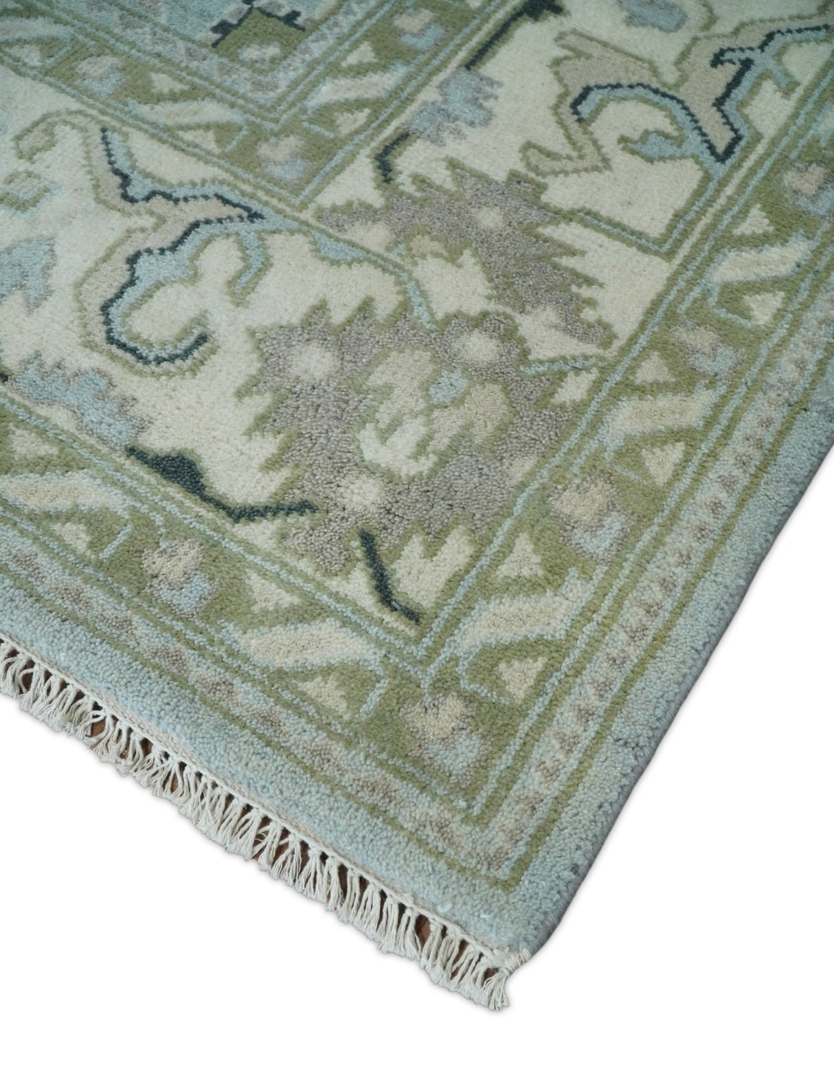 Hand Knotted Persian Oushak 8x10 Blue and Beige Antique Large Wool Area Rug | TRDCP236810