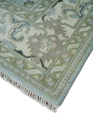 Hand Knotted Persian Oushak 8x10 Blue and Beige Antique Large Wool Area Rug | TRDCP236810