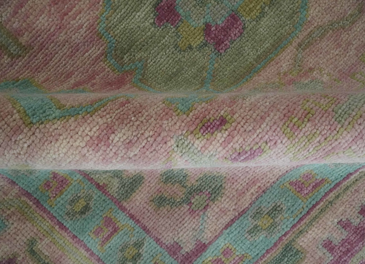 Hand Knotted Pink, Aqua and Purple Vibrant colorful Multi Size Oushak Wool Area Rug