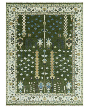 Hand Knotted Royal Green and Ivory Traditional Turkish Style Tree Of Life Multi Size Wool Area Rug