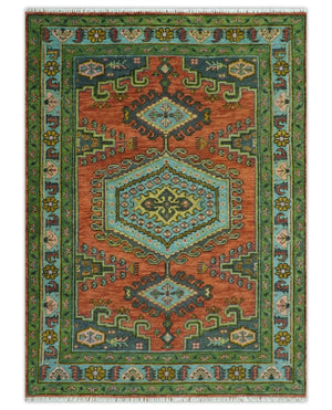 Hand Knotted Rust, Blue and Olive Traditional Antique Persian Rug