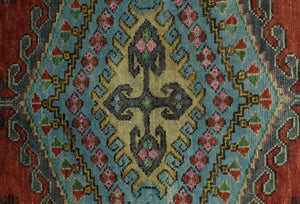 Hand Knotted Rust, Blue and Olive Traditional Antique Persian Rug
