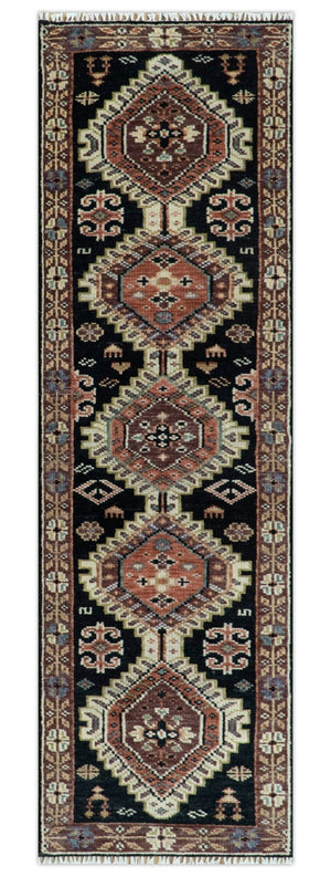 Hand Knotted Rust, Ivory and Black Traditional Heriz Wool Area Rug