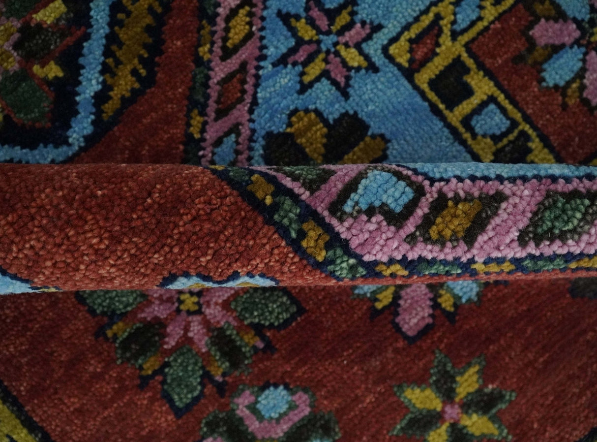 Hand Knotted Rust and Blue Traditional Antique look Multi Size Wool Area Rug