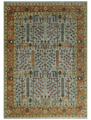 Hand Knotted Rust and Blue Traditional Turkish Vintage Multi Size Wool Rug