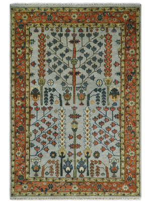 Hand Knotted Rust and Blue Traditional Turkish Vintage Multi Size Wool Rug