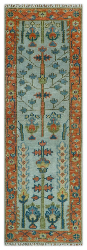 Hand Knotted Rust and Blue Traditional Turkish Vintage Multi Size Wool Rug