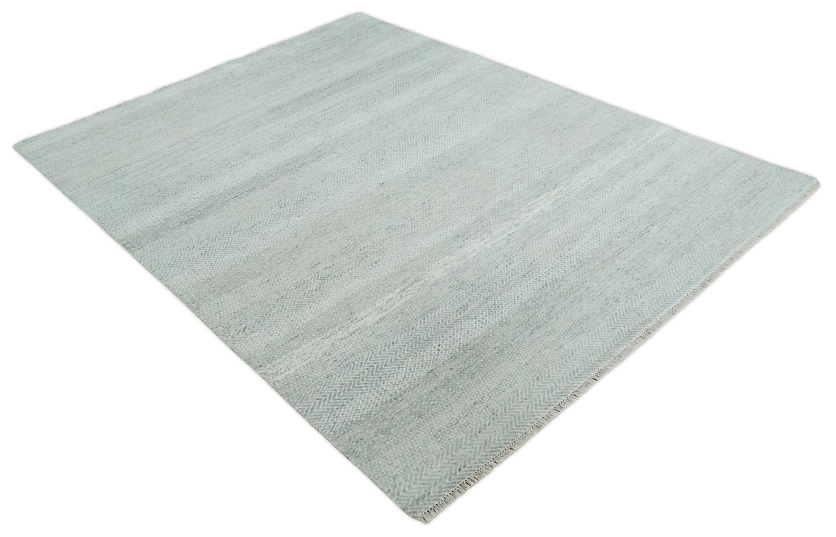 Hand Knotted Silver, Ivory and Gray 8x10 Modern Geometric Trellis Scandinavian Wool Area Rug | TRDCP945810