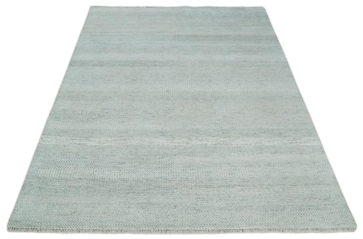 Hand Knotted Silver, Ivory and Gray 8x10 Modern Geometric Trellis Scandinavian Wool Area Rug | TRDCP945810