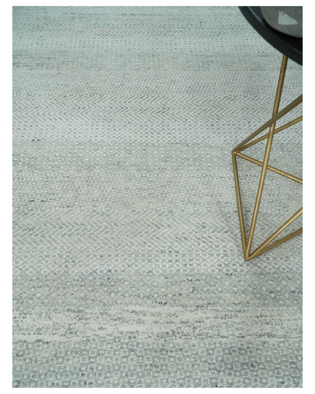 Hand Knotted Silver, Ivory and Gray 8x10 Modern Geometric Trellis Scandinavian Wool Area Rug | TRDCP945810