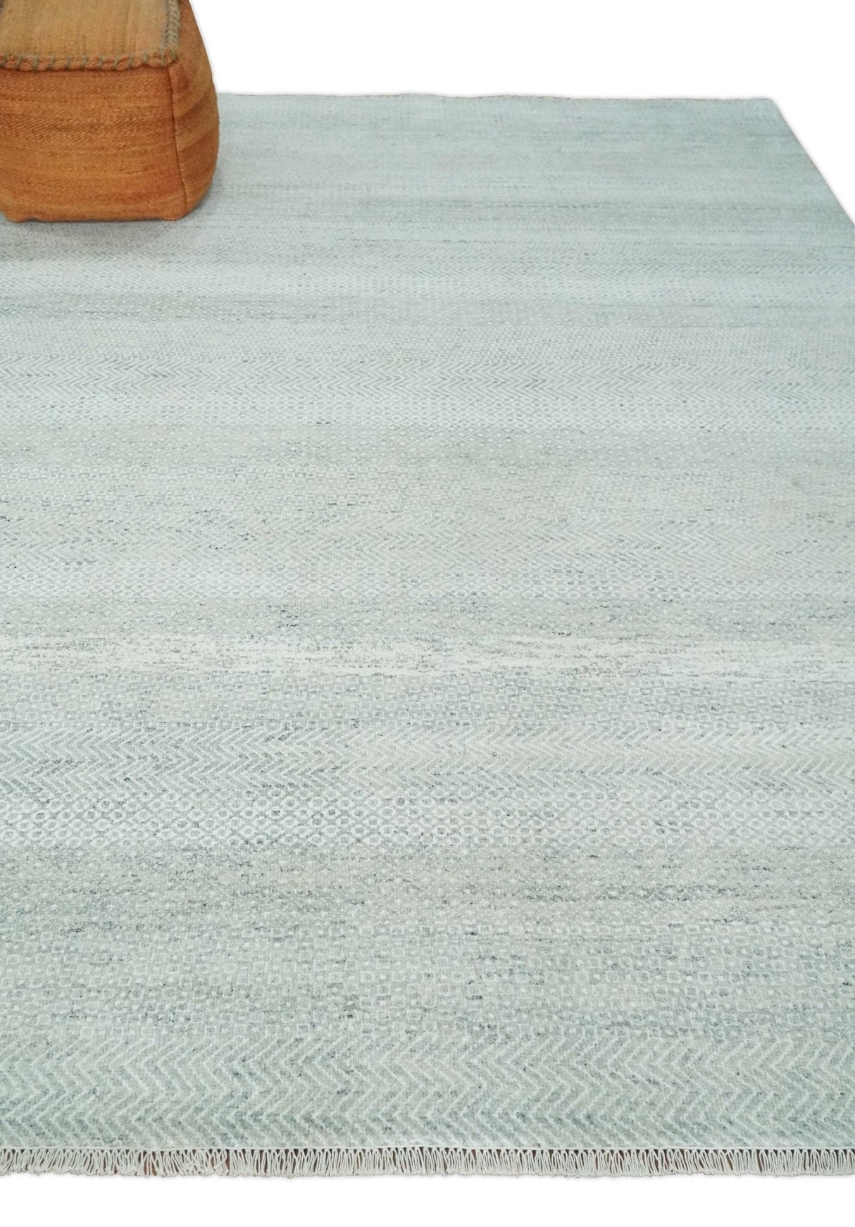 Hand Knotted Silver, Ivory and Gray 8x10 Modern Geometric Trellis Scandinavian Wool Area Rug | TRDCP945810