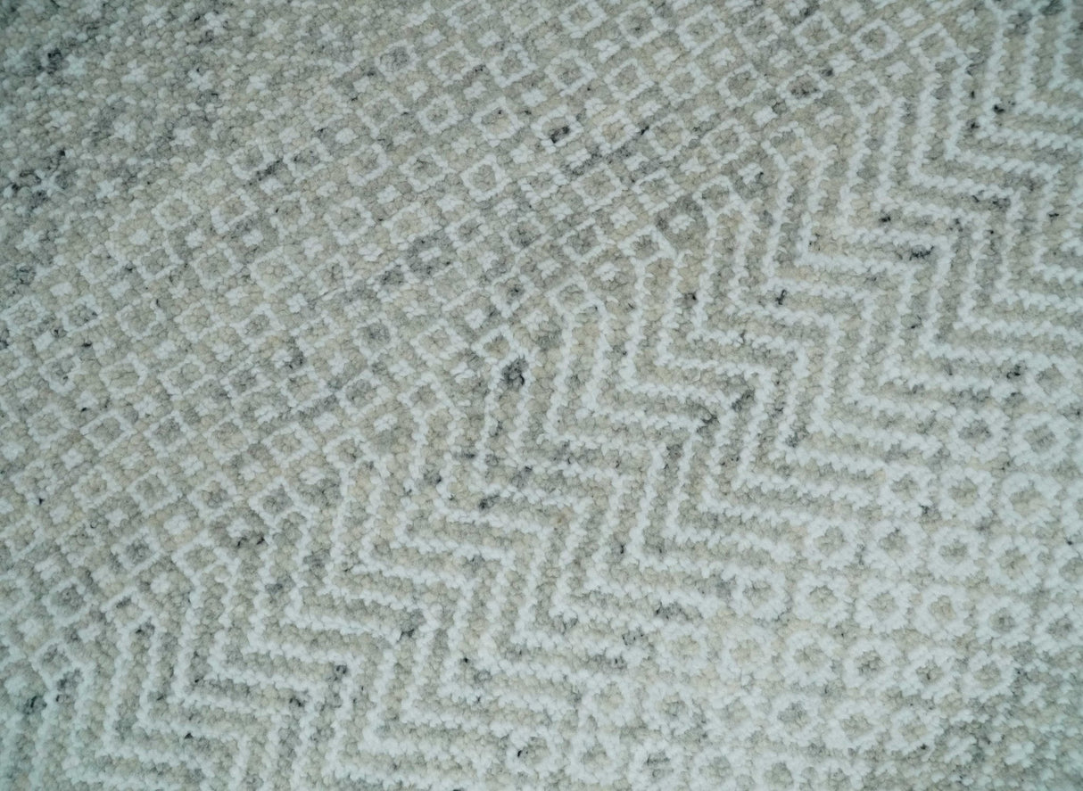 Hand Knotted Silver, Ivory and Gray 8x10 Modern Geometric Trellis Scandinavian Wool Area Rug | TRDCP945810