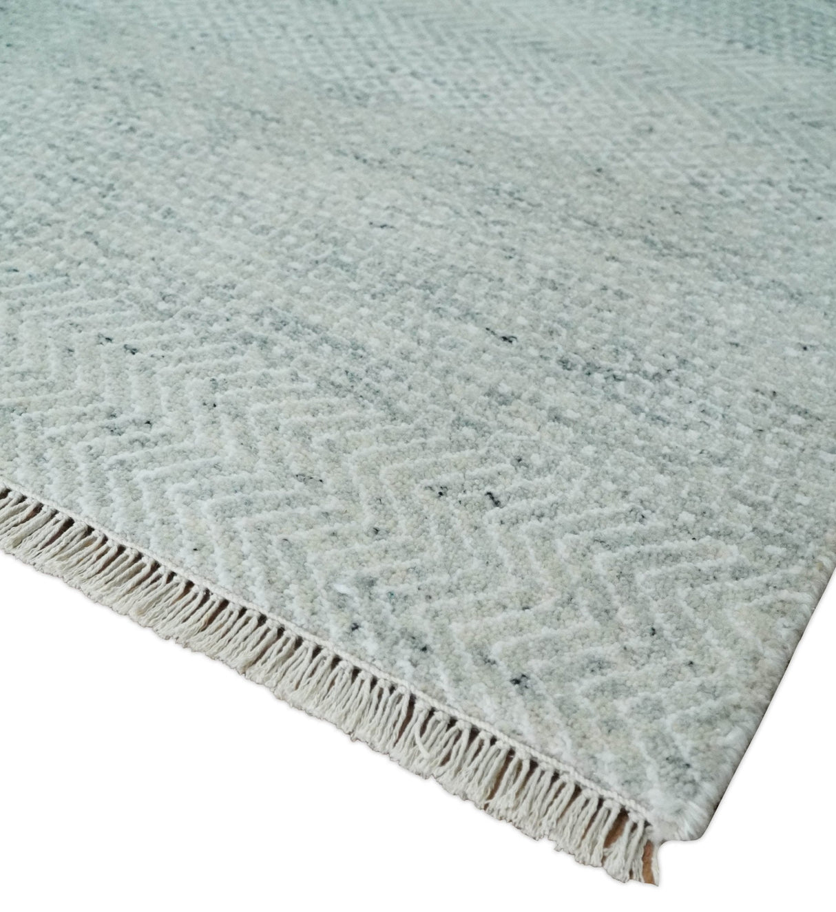 Hand Knotted Silver, Ivory and Gray 8x10 Modern Geometric Trellis Scandinavian Wool Area Rug | TRDCP945810
