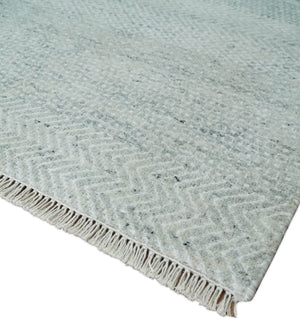 Hand Knotted Silver, Ivory and Gray 8x10 Modern Geometric Trellis Scandinavian Wool Area Rug | TRDCP945810