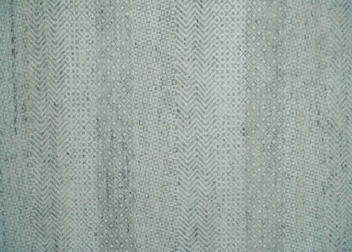 Hand Knotted Silver, Ivory and Gray 8x10 Modern Geometric Trellis Scandinavian Wool Area Rug | TRDCP945810